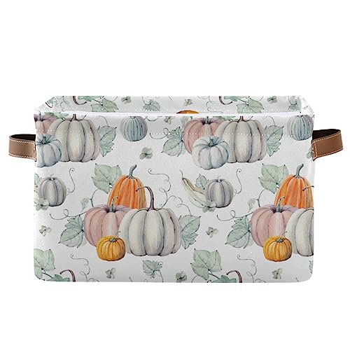 Wamika Fall Pumpkin Storage Basket Fabric Kitchen Baskets Autumn Maple Leaves Open Home Storage Bins Boxes Foldable Organizer Bag for Baby Cloth Pet Toy Book Shelf Closet Baskets 16128 Inches - Image 1
