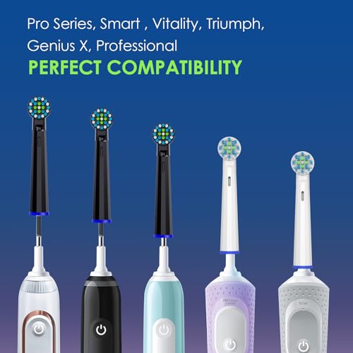 BKIX Replacement Toothbrush Heads Compatible with Oral B, Cross Sensitive Electric Brush Head Refills for Pro 1000 Genius X Smart 1500, Medium Softness Round Brush Head by BKIX - Black - Image 3