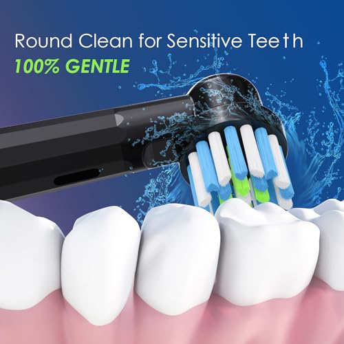 BKIX Replacement Toothbrush Heads Compatible with Oral B, Cross Sensitive Electric Brush Head Refills for Pro 1000 Genius X Smart 1500, Medium Softness Round Brush Head by BKIX - Black - Image 2