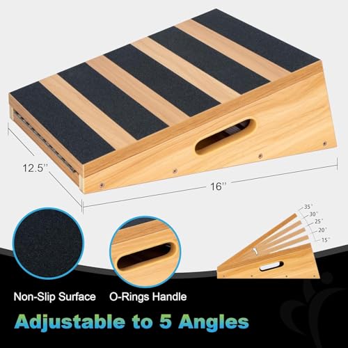 StrongTek Professional Wooden Slant Board, Adjustable Incline Board and Calf Stretcher, Partial-Coverage Design with Side Handle, 5 Angles, 500 lbs Capacity - Image 2