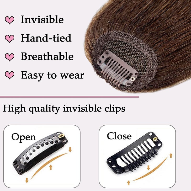 ORIGEN Clip in Bangs Real Human Hair Clip on Wispy Bangs Fringe with Temples Hairpieces Fake Front Bangs Extensions for Women Medium Brown Hair Color - Image 3