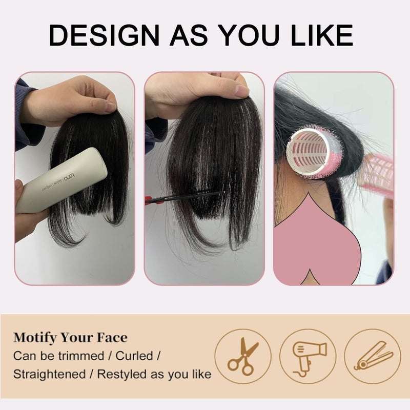 ORIGEN Clip in Bangs Real Human Hair Clip on Wispy Bangs Fringe with Temples Hairpieces Fake Front Bangs Extensions for Women Medium Brown Hair Color - Image 5