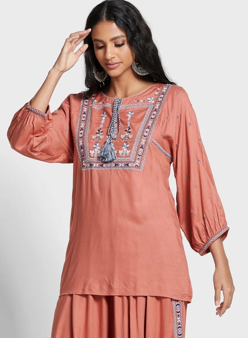 W Ruffle Detail Top & Palazzo Set