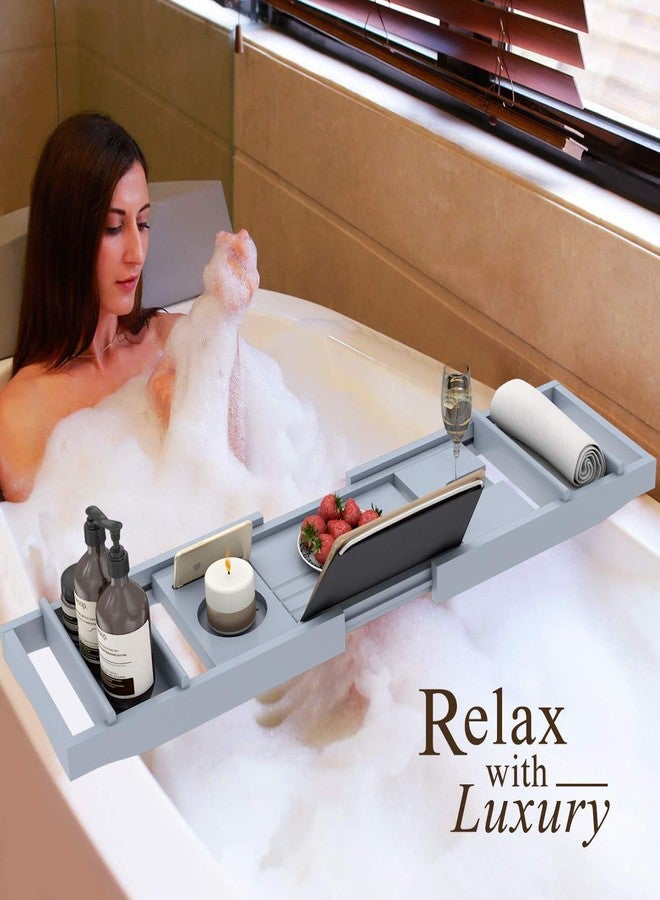 Domax Bathtub Caddy Tray Expandable Bamboo Tub Tray for Luxury Bath with Book Holder and Free Soap Dish (Gray, 29.4"-44.2"x 9.1"x1.65") - Image 3