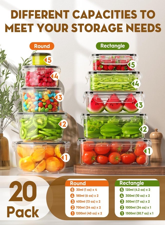 BiuLeon 40 PCS Food Storage Containers with Lids Airtight (20 Containers & 20 Lids), 100% Leakproof Meal Prep Container Set for Kitchen Storage, BPA-free, PVC-free Reusable Plastic, Microwave/Dishwasher Safe - Image 2