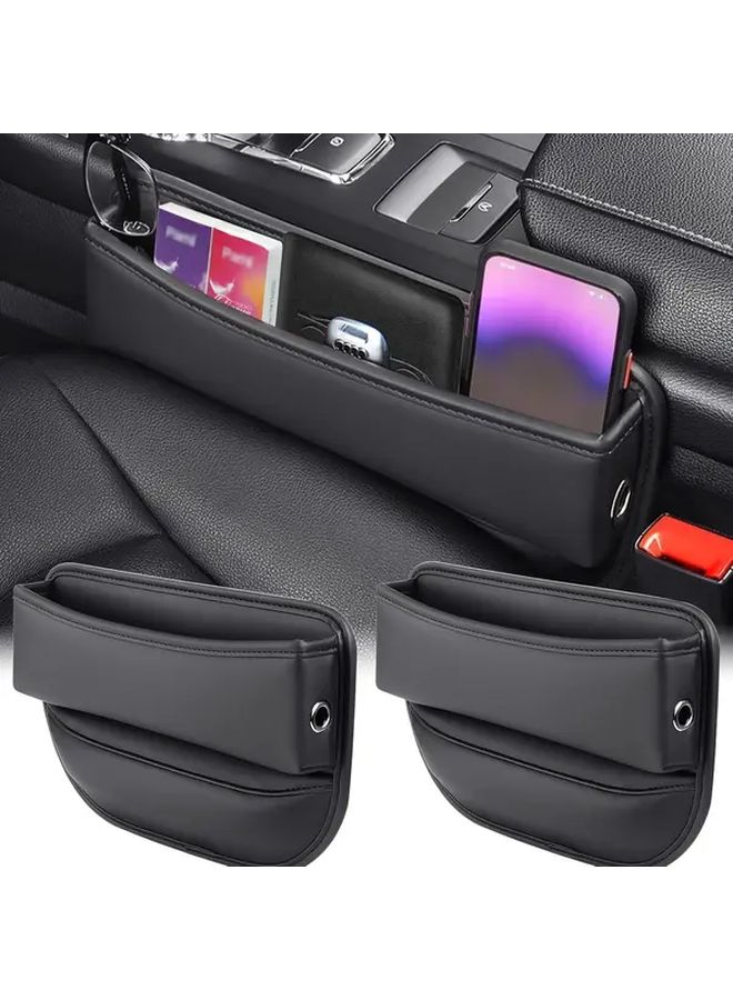 Beige Faux Leather Car Seat Gap Organizer with Card Slots and Phone Holder Universal Front Rear Console Storage Box for Vehicle Essentials Road Trip Car Organization - Image 3