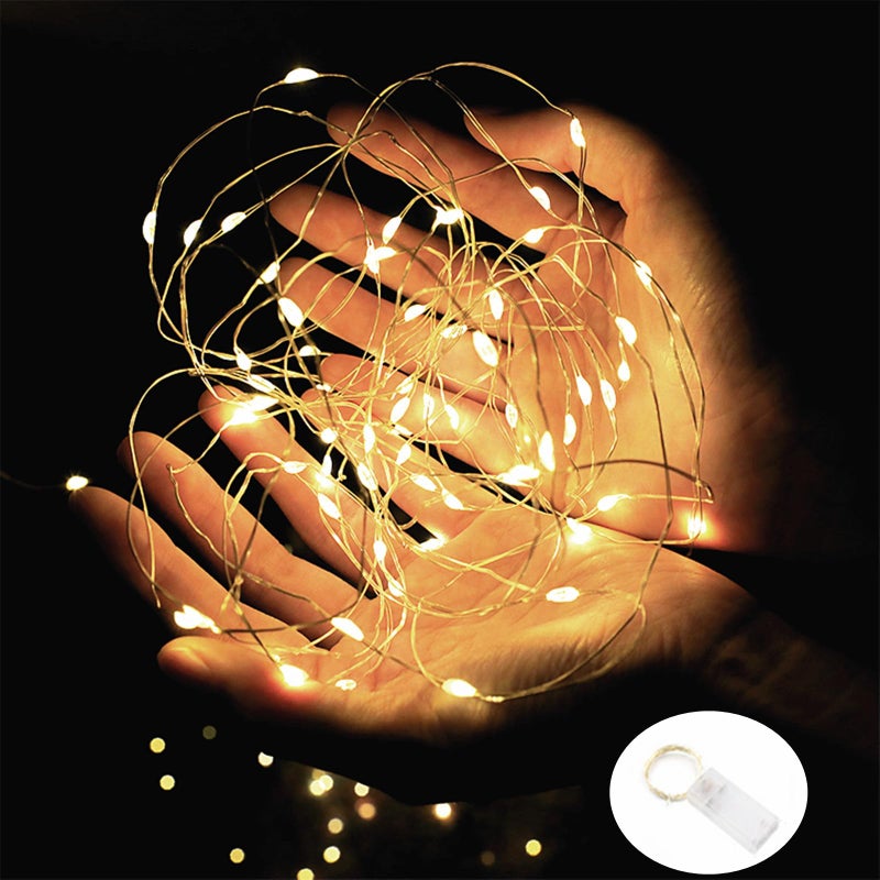 Warm White LED Fairy Lights Battery Operated String Lights Waterproof Silver Copper Wire 7 Ft 20 Led Firefly Starry Moon Lights for DIY Wedding Party Bedroom Patio Halloween Christmas Room Decor