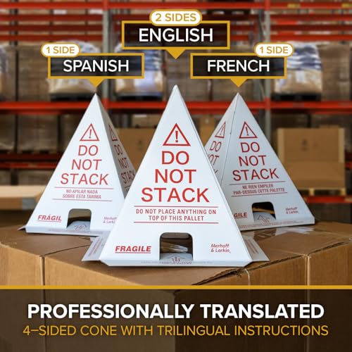 Merhoff Larkin 60-Pack Do Not Stack Pallet Cones for Shipping Pallets | Trilingual, Water-Resistant & Glare-Resistant Cardboard | 10x8x8 in. Cone | Warehouse, Product, Box & Carton Protection | Industrial Use - Image 3