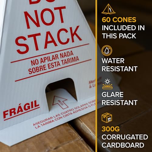 Merhoff Larkin 60-Pack Do Not Stack Pallet Cones for Shipping Pallets | Trilingual, Water-Resistant & Glare-Resistant Cardboard | 10x8x8 in. Cone | Warehouse, Product, Box & Carton Protection | Industrial Use - Image 2
