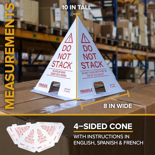Merhoff Larkin 60-Pack Do Not Stack Pallet Cones for Shipping Pallets | Trilingual, Water-Resistant & Glare-Resistant Cardboard | 10x8x8 in. Cone | Warehouse, Product, Box & Carton Protection | Industrial Use - Image 4