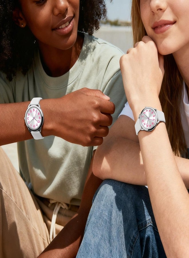 Bisley 36MM White Watch for Women Silicone Strap Pink Arabic Number Easy to Read Watch - Image 5