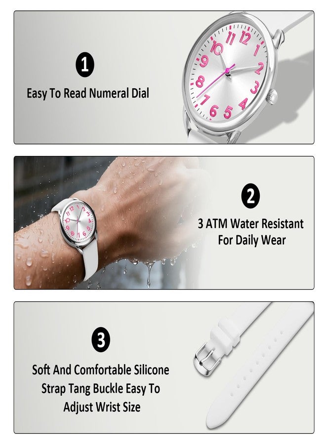 Bisley 36MM White Watch for Women Silicone Strap Pink Arabic Number Easy to Read Watch - Image 2