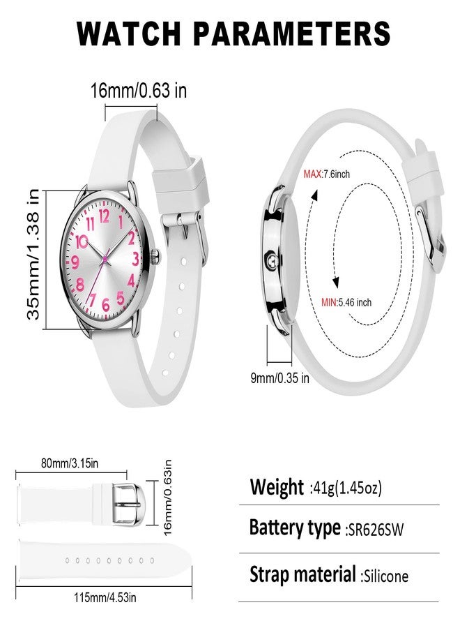 Bisley 36MM White Watch for Women Silicone Strap Pink Arabic Number Easy to Read Watch - Image 3