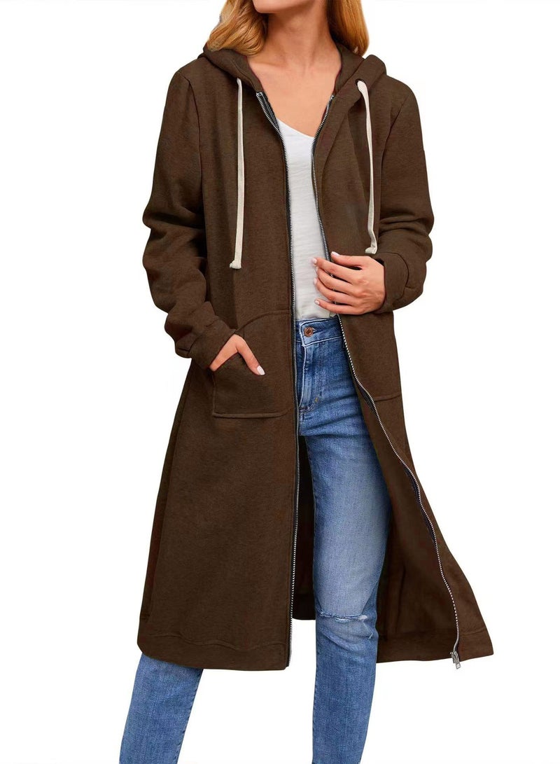 Loquat Autumn And Winter New Women's Loose Zipper Long Cardigan Overcoat 