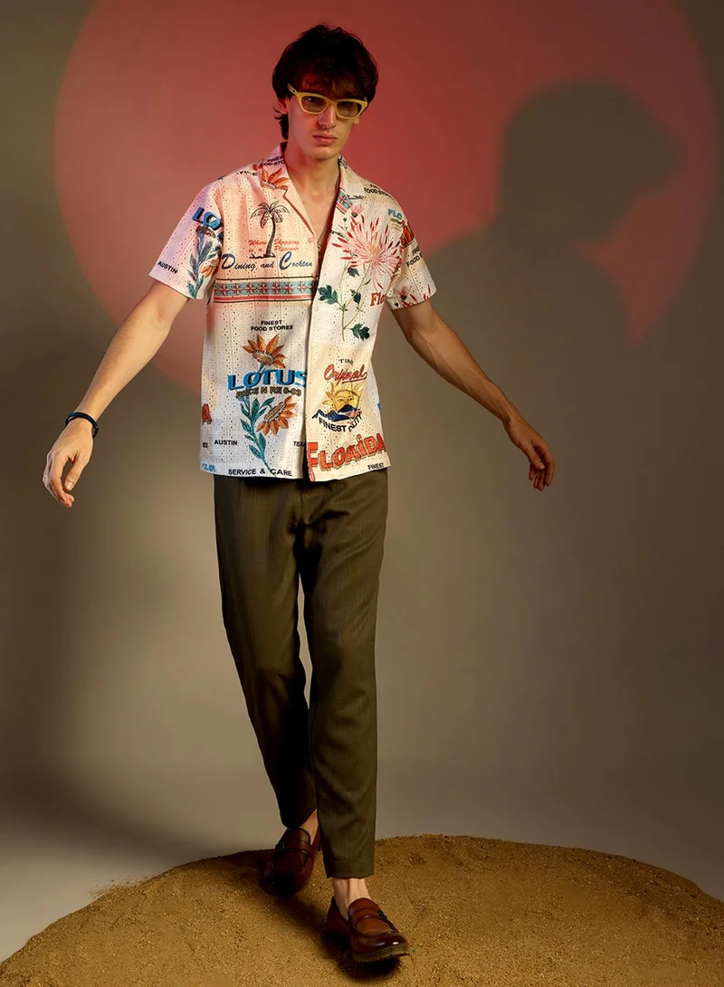 Campus Sutra Men's Multicolour Retro Graphic Shirt