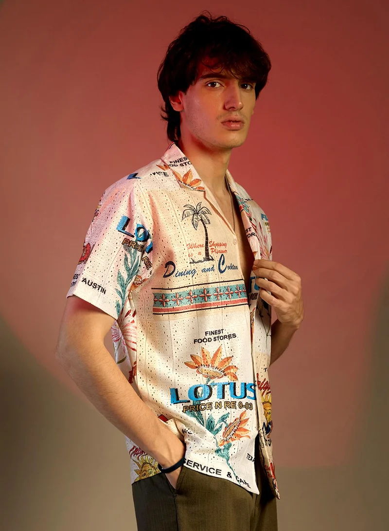 Campus Sutra Men's Multicolour Retro Graphic Shirt