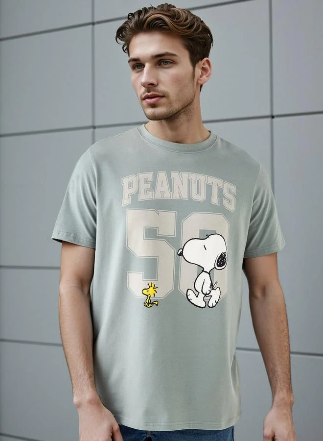 اس بي كاركترز Peanuts Print Crew Neck T-shirt