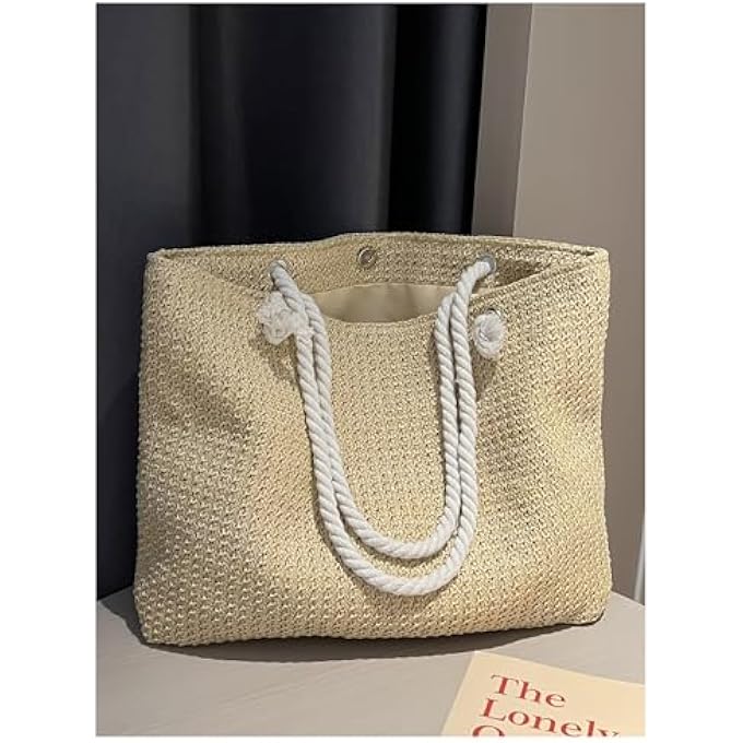rayihni Womens Straw Tote Bag Weave Beach Bag Double Handle Travel Shoulder Bag Ideal Birthday and Festival Gift - Image 2