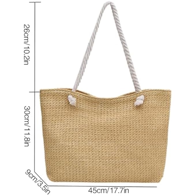 rayihni Womens Straw Tote Bag Weave Beach Bag Double Handle Travel Shoulder Bag Ideal Birthday and Festival Gift - Image 3