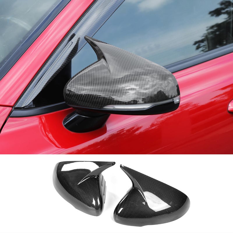 JUIVEEL Horns Style Carbon Fiber Pattern ABS Exterior Mirror Cover Side Rearview Mirror Cover Cap Trim Compatible with Kia Stinger 20172024 Accessories