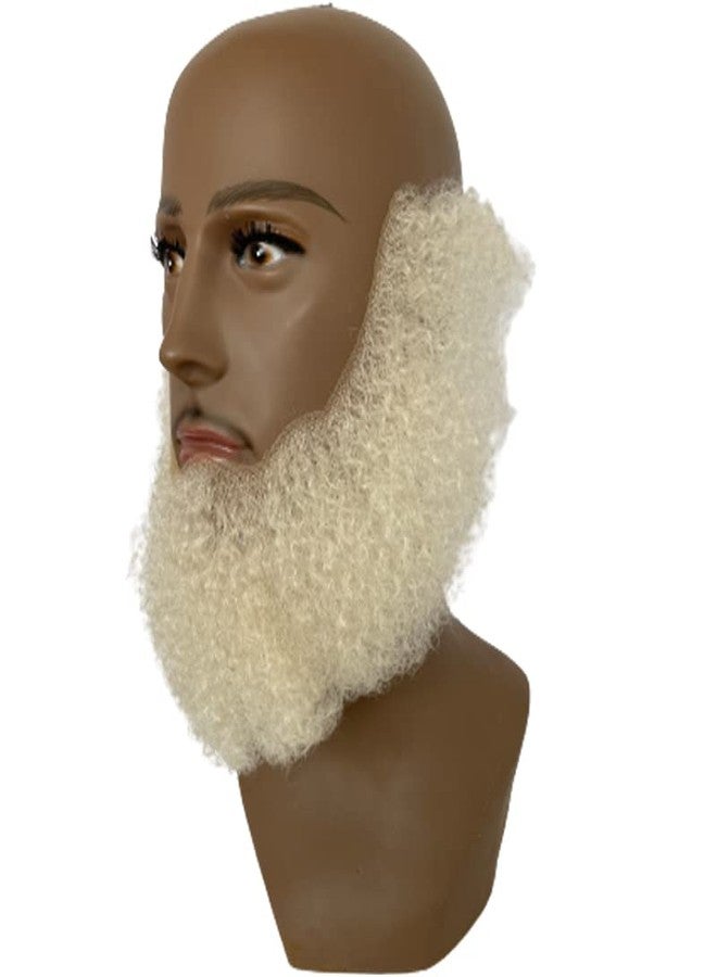 Voloria Human Hair Afro Curl Face Beard Mustache for American Black Men Realistic Makeup Lace Base Replace System 12 * 3Inch (White Color) - Image 3