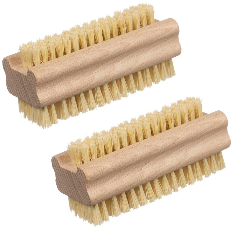 KONEX Konex Non-Slip Wooden Two-sided Hand and Nail Brush with Tampico Fiber Bristle. Fingernail brush with Beechwood body and Plant Based Fibers (Pack of 2)