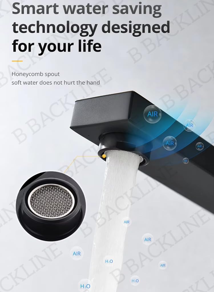 B Backline Brass Wall Mounted Basin Mixer Tap Hot & Cold Water | Bathroom Basin Faucet | tap for Basin | Tap for Bathroom & Livingroom (Black Matt) - Image 5
