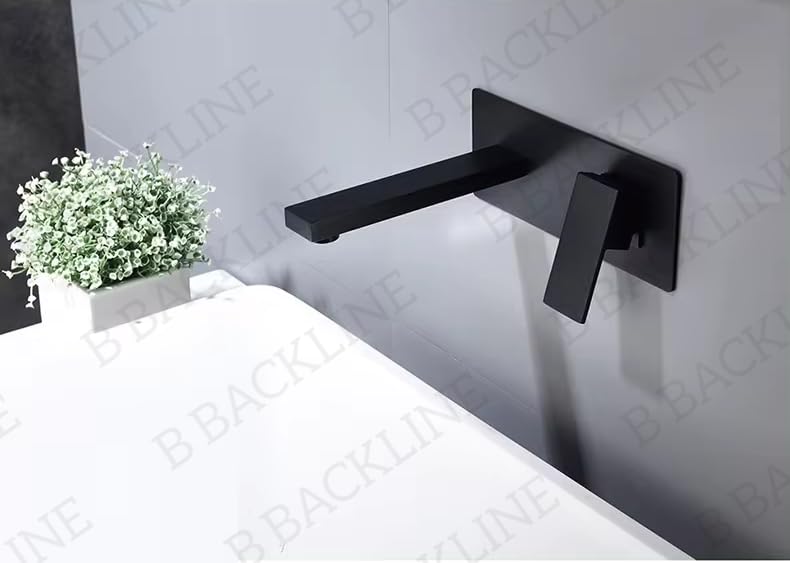 B Backline Brass Wall Mounted Basin Mixer Tap Hot & Cold Water | Bathroom Basin Faucet | tap for Basin | Tap for Bathroom & Livingroom (Black Matt) - Image 2