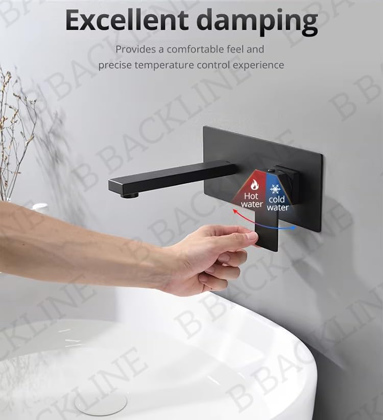 B Backline Brass Wall Mounted Basin Mixer Tap Hot & Cold Water | Bathroom Basin Faucet | tap for Basin | Tap for Bathroom & Livingroom (Black Matt) - Image 3