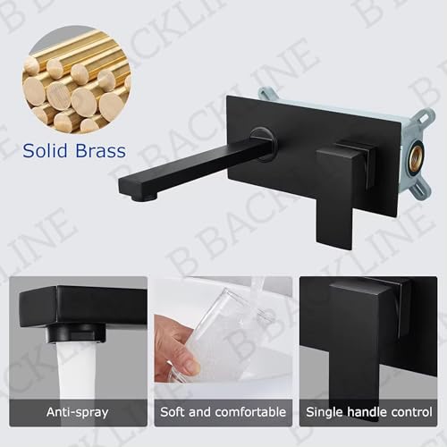 B Backline Brass Wall Mounted Basin Mixer Tap Hot & Cold Water | Bathroom Basin Faucet | tap for Basin | Tap for Bathroom & Livingroom (Black Matt) - Image 4