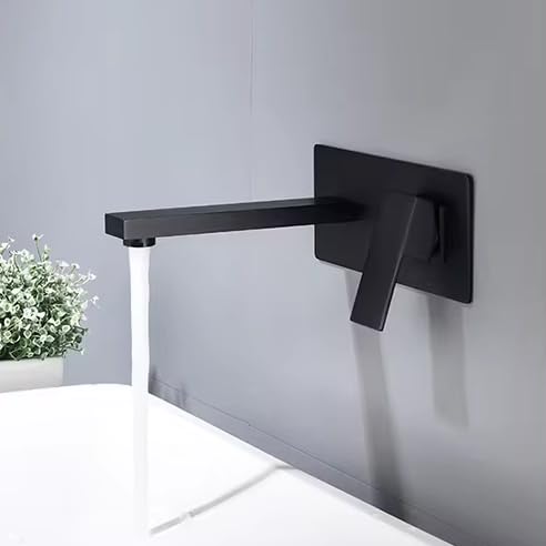 B Backline Brass Wall Mounted Basin Mixer Tap Hot & Cold Water | Bathroom Basin Faucet | tap for Basin | Tap for Bathroom & Livingroom (Black Matt) - Image 1