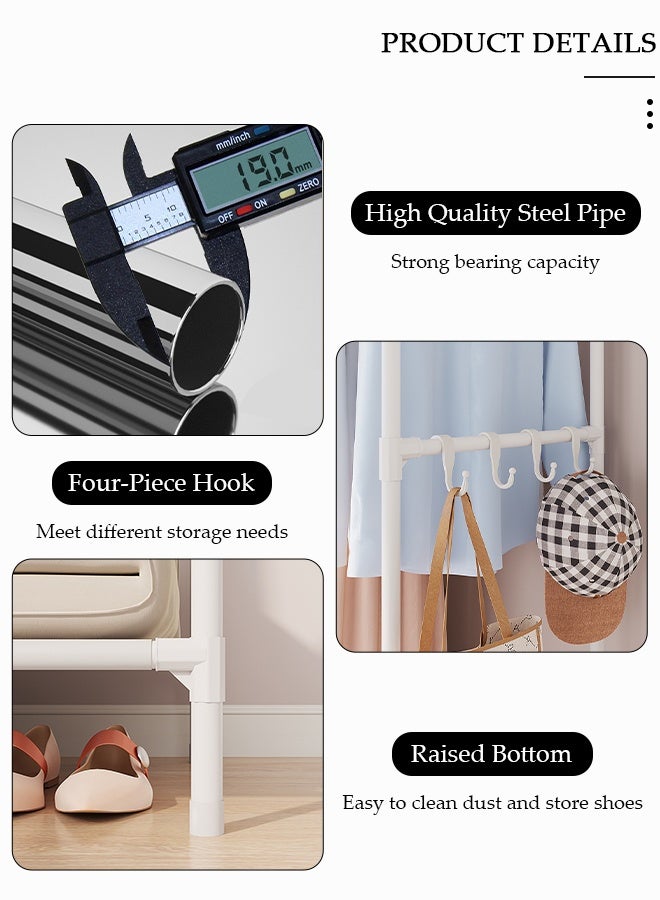 DUNISO Portable Fabric Wardrobe, Non Woven Fabric Cloth Cabinet with 4 Hooks and Curtain, Large Capacity Closet, Storage Organizer for Clothes Shoes Bedroom Living room - Image 5