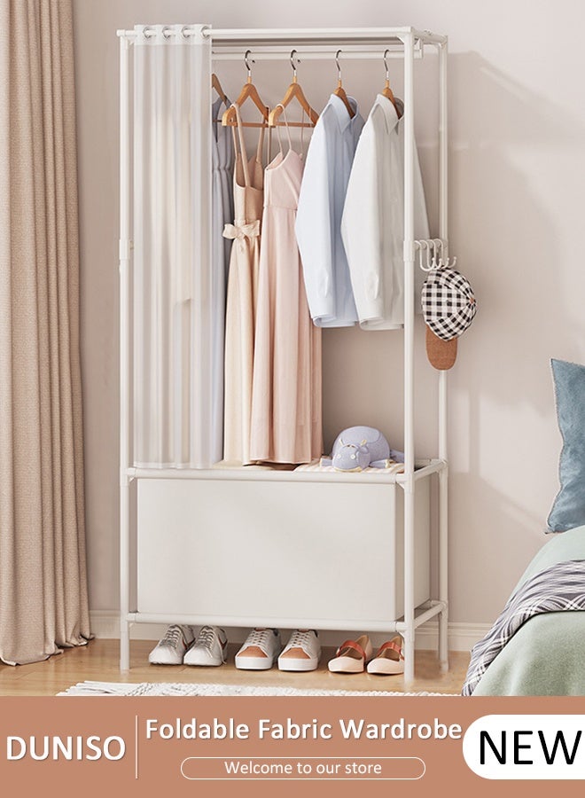 DUNISO Portable Fabric Wardrobe, Non Woven Fabric Cloth Cabinet with 4 Hooks and Curtain, Large Capacity Closet, Storage Organizer for Clothes Shoes Bedroom Living room - Image 1