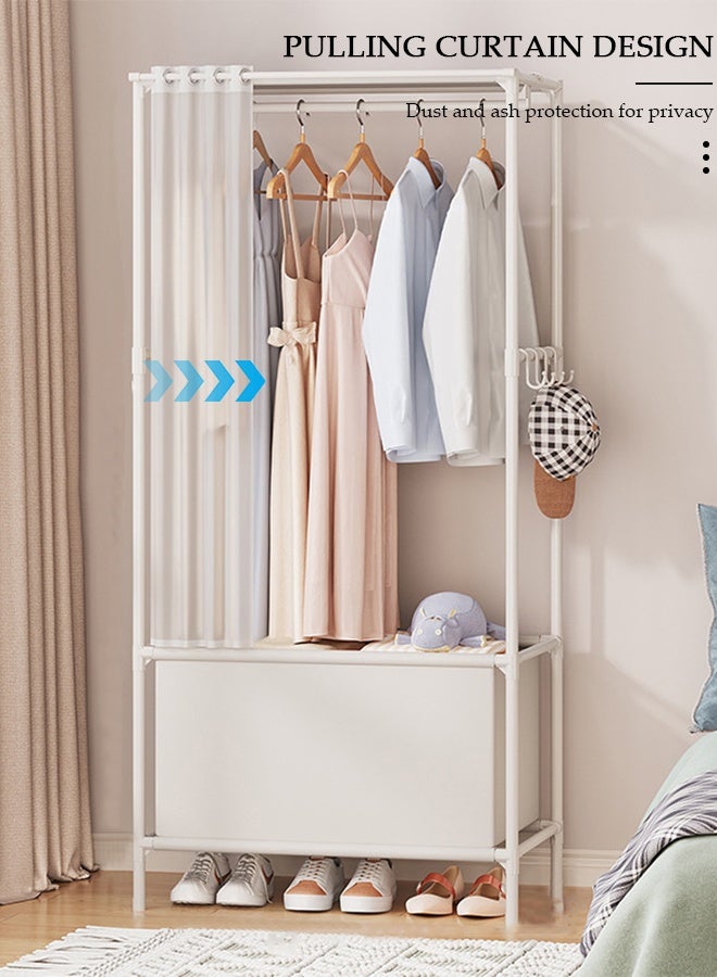 DUNISO Portable Fabric Wardrobe, Non Woven Fabric Cloth Cabinet with 4 Hooks and Curtain, Large Capacity Closet, Storage Organizer for Clothes Shoes Bedroom Living room - Image 2