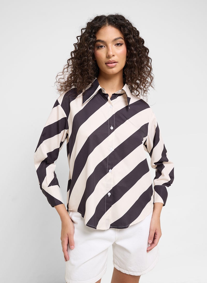 جينجر قميص مخطط بأزرار مقاس كبير بلون واحد - Image 1