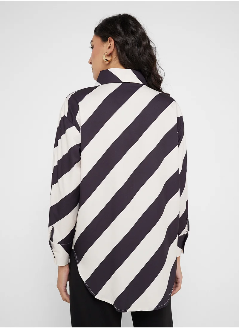 Ginger Monochrome Stripe Button Down Oversize Shirt