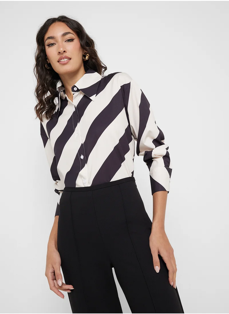 Ginger Monochrome Stripe Button Down Oversize Shirt