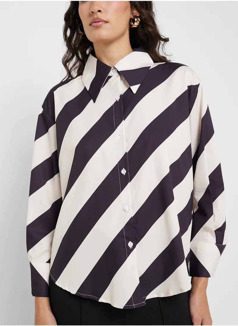 Ginger Monochrome Stripe Button Down Oversize Shirt