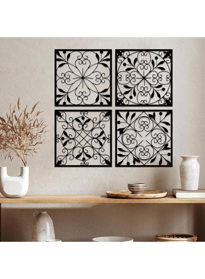 MIRFA Wooden Wall Art With Self Adhesive Base - Black (Medallion Panels - Pack of 4) - Image 5