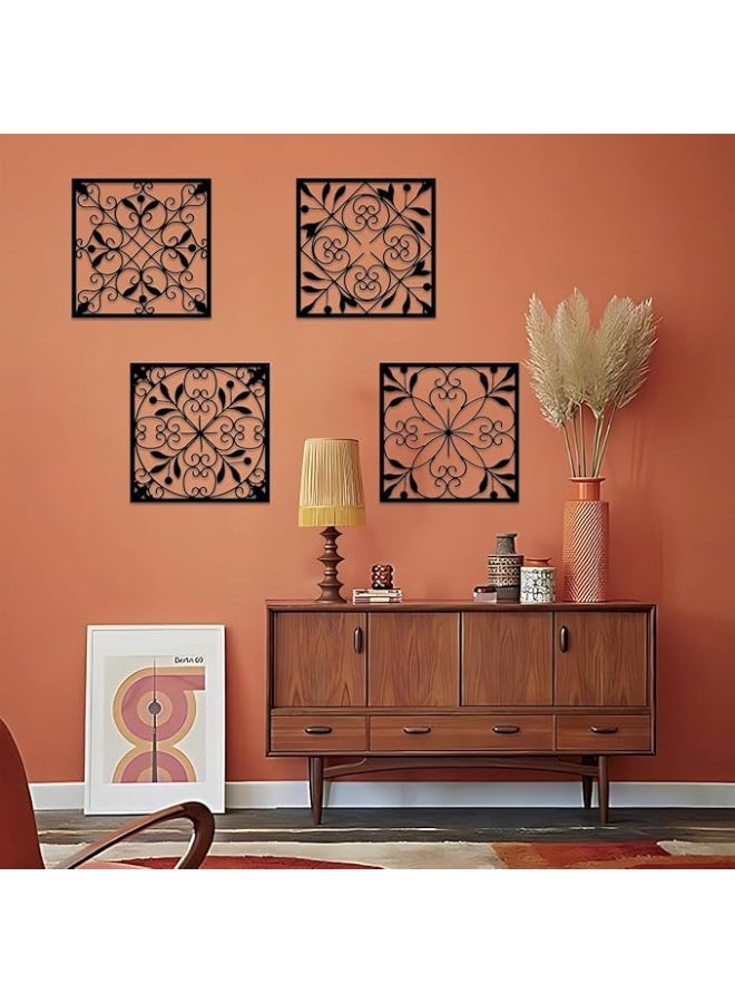 MIRFA Wooden Wall Art With Self Adhesive Base - Black (Medallion Panels - Pack of 4) - Image 4