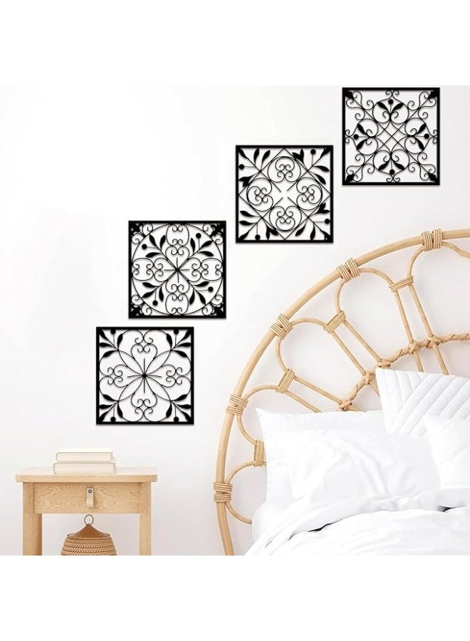 MIRFA Wooden Wall Art With Self Adhesive Base - Black (Medallion Panels - Pack of 4) - Image 3