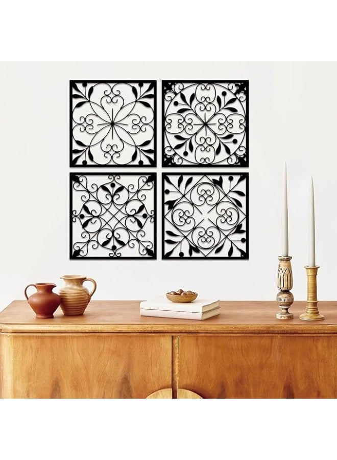 MIRFA Wooden Wall Art With Self Adhesive Base - Black (Medallion Panels - Pack of 4) - Image 1