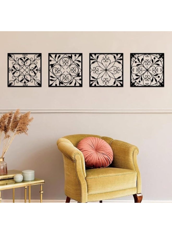 MIRFA Wooden Wall Art With Self Adhesive Base - Black (Medallion Panels - Pack of 4) - Image 2