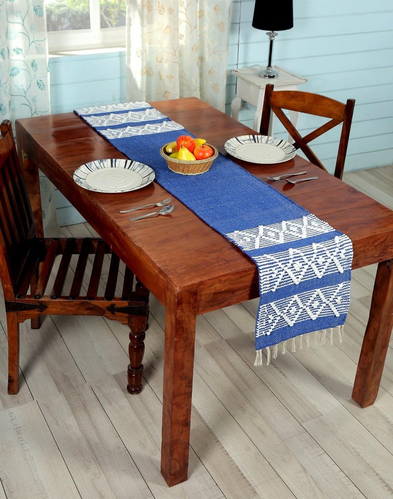 POSHREYA Cotton Table Runner for 4 6 Seater Dining Table|Centre Table|Coffee Table|Living Room|Table Decor|Eating Area|Decorative Runner|(14*72 INCHES)|Dark Blue|TRPS 023 - Image 1