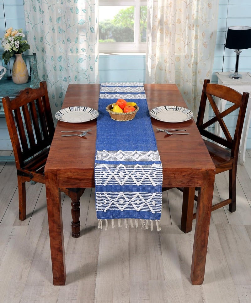 POSHREYA Cotton Table Runner for 4 6 Seater Dining Table|Centre Table|Coffee Table|Living Room|Table Decor|Eating Area|Decorative Runner|(14*72 INCHES)|Dark Blue|TRPS 023 - Image 3