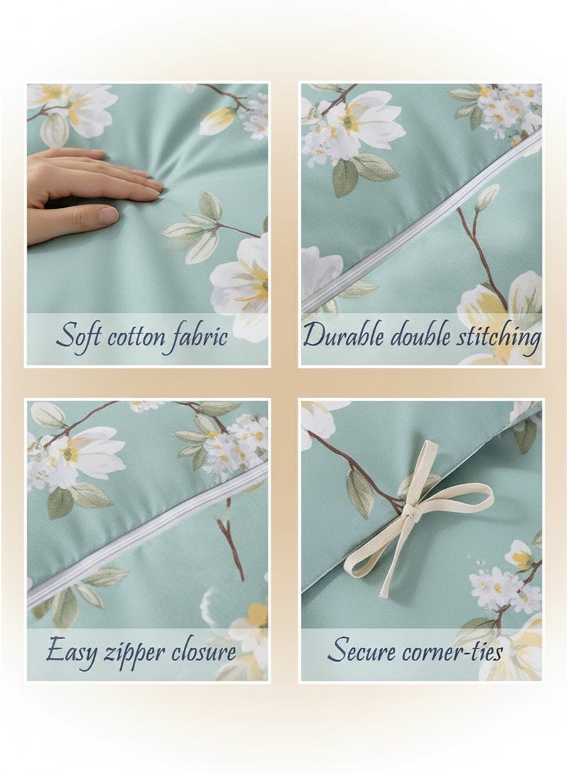 LEXIN 4-Piece Queen Size Bedding Duvet Cover Set 200x230cm Floral Design Soft Cotton For Bedroom (Does Not Include Insert) - Image 2