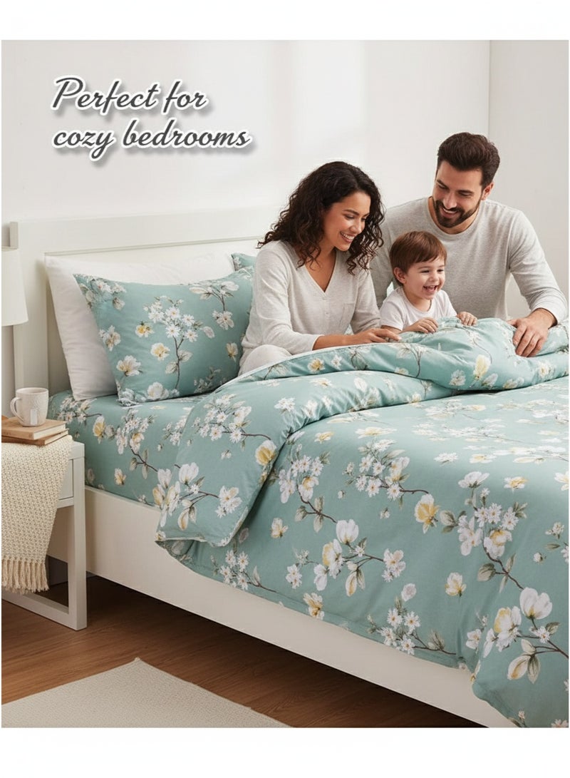 LEXIN 4-Piece Queen Size Bedding Duvet Cover Set 200x230cm Floral Design Soft Cotton For Bedroom (Does Not Include Insert) - Image 3