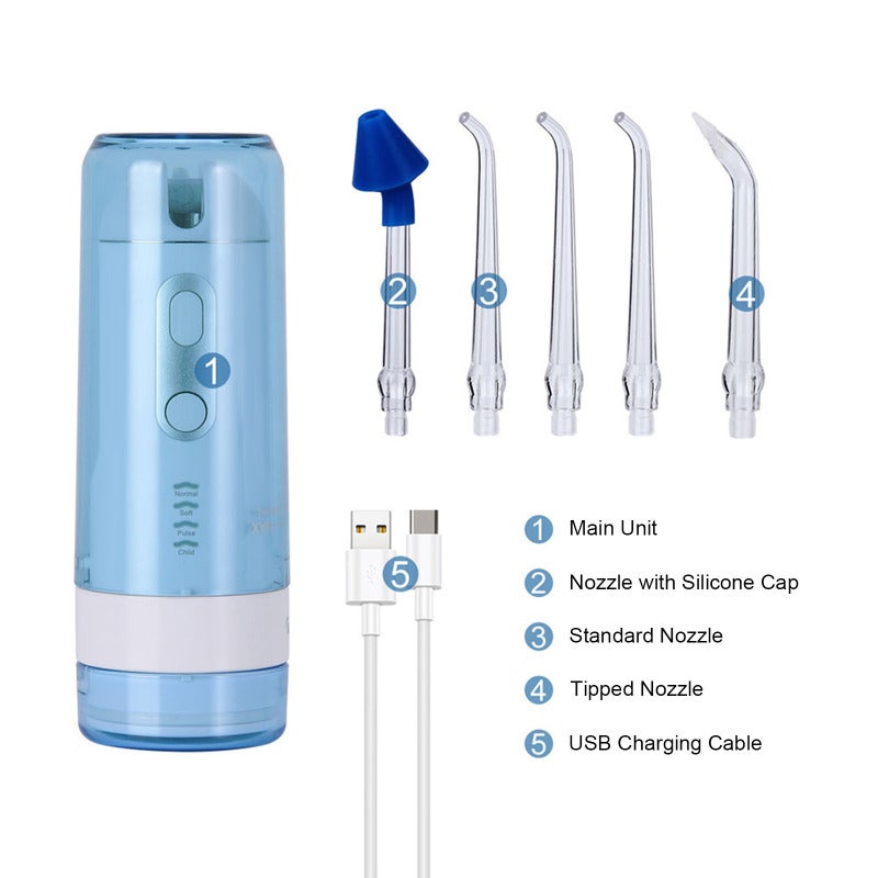 Water Flosser: Light Grey, 200ml Tank, IPX7 Waterproof - USB Rechargeable, 60-Minute Runtime, 4 Modes, 5 Nozzles Portable Dental Tool for Home, Office and Travel - Image 5