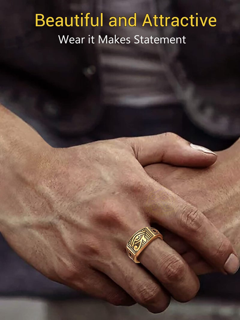 PROSTEEL Gold Egypt Eye of Horus Ring Size 7 Protection Egyptian Jewelry Chunky Rings for Men - Image 3