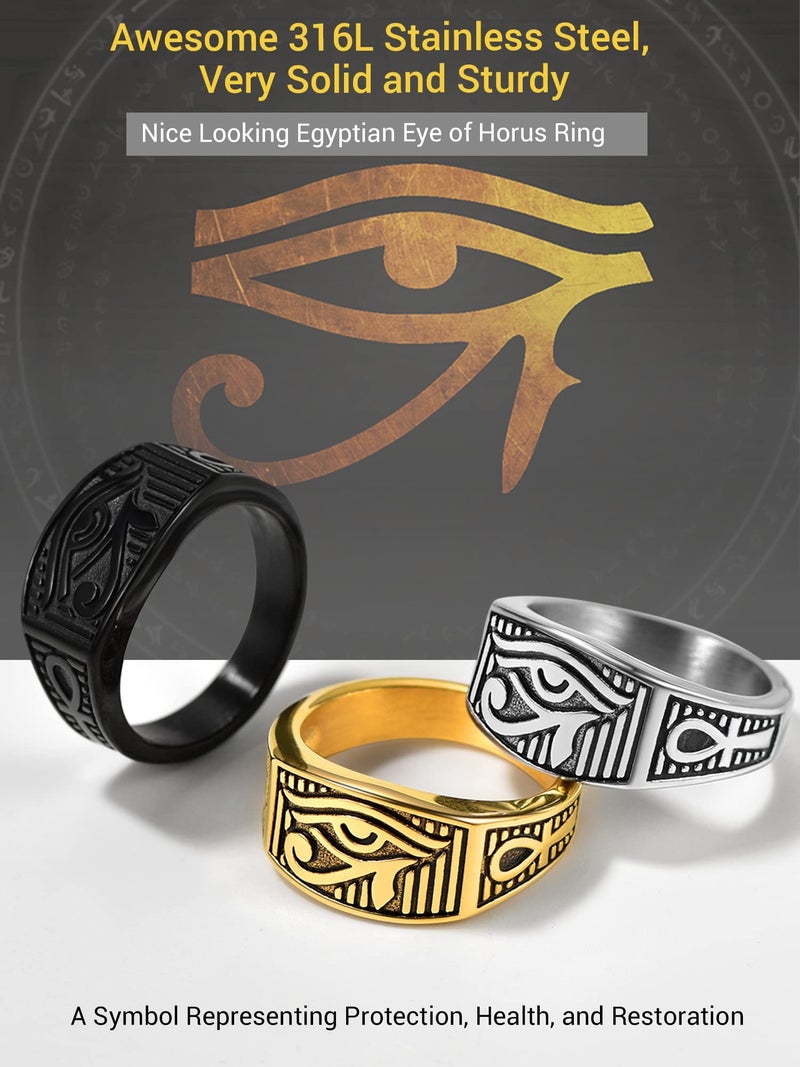 PROSTEEL Gold Egypt Eye of Horus Ring Size 7 Protection Egyptian Jewelry Chunky Rings for Men - Image 4